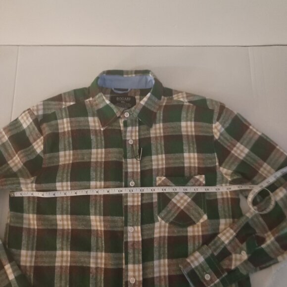 Bogari Men’s Green Brown Tan Off-White Plaid Flannel Button Shirt NWOT Size XL - Picture 9 of 15